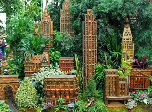 Plantas e galhos são usados para criar miniatura de Nova York