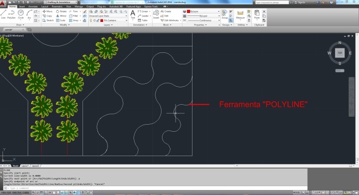 Figura 1: Criando formas orgânicas com a ferramenta "POLYLINE" no AutoLANDSCAPE 2016