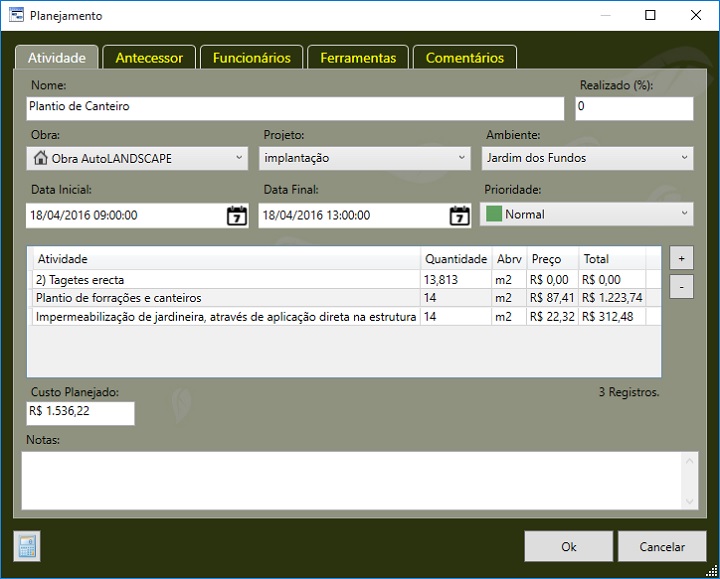 LandMANAGER 2016: Cadastro de Tarefas