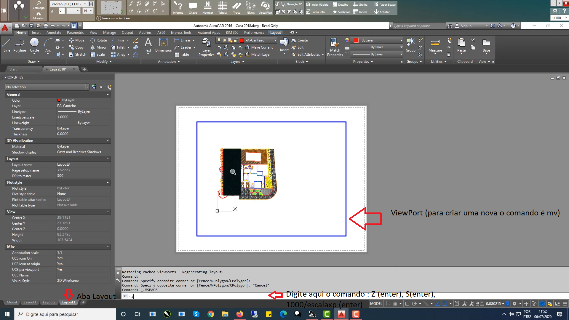 Projeto na Viewport com escala