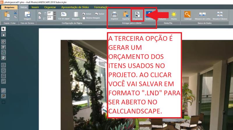 Orçamento do projeto no PhotoLANDSCAPE