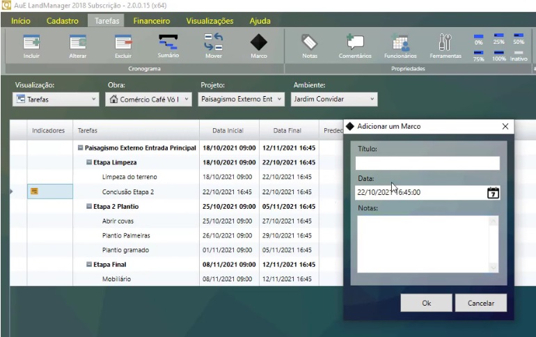 LandManager: Configurando cronograma de tarefas