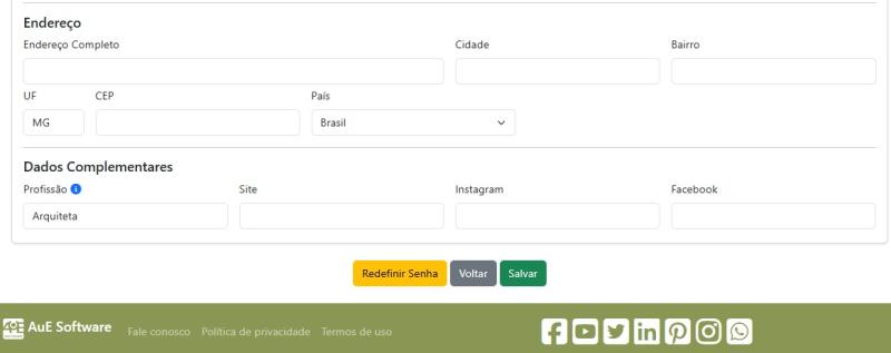 Página de informações pessoais
