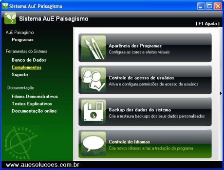 Sistema AuE Paisagismo 2009 - Acessando o programa de controle de idiomas