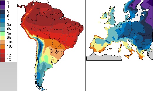 Zonas de rusticidade, comparando América do Sul com Europa